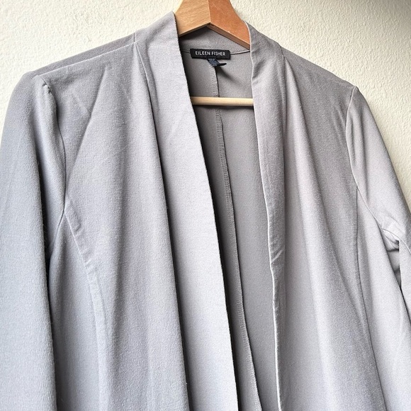 Eileen Fisher Zinc Grey Gray Lightweight Washable Stretch Crepe Long Jacket Sz M - Picture 5 of 14
